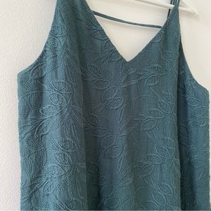 LOFT Women’s Embroidered Spaghetti Strap V-neck Lined Tank Dark Green NEW